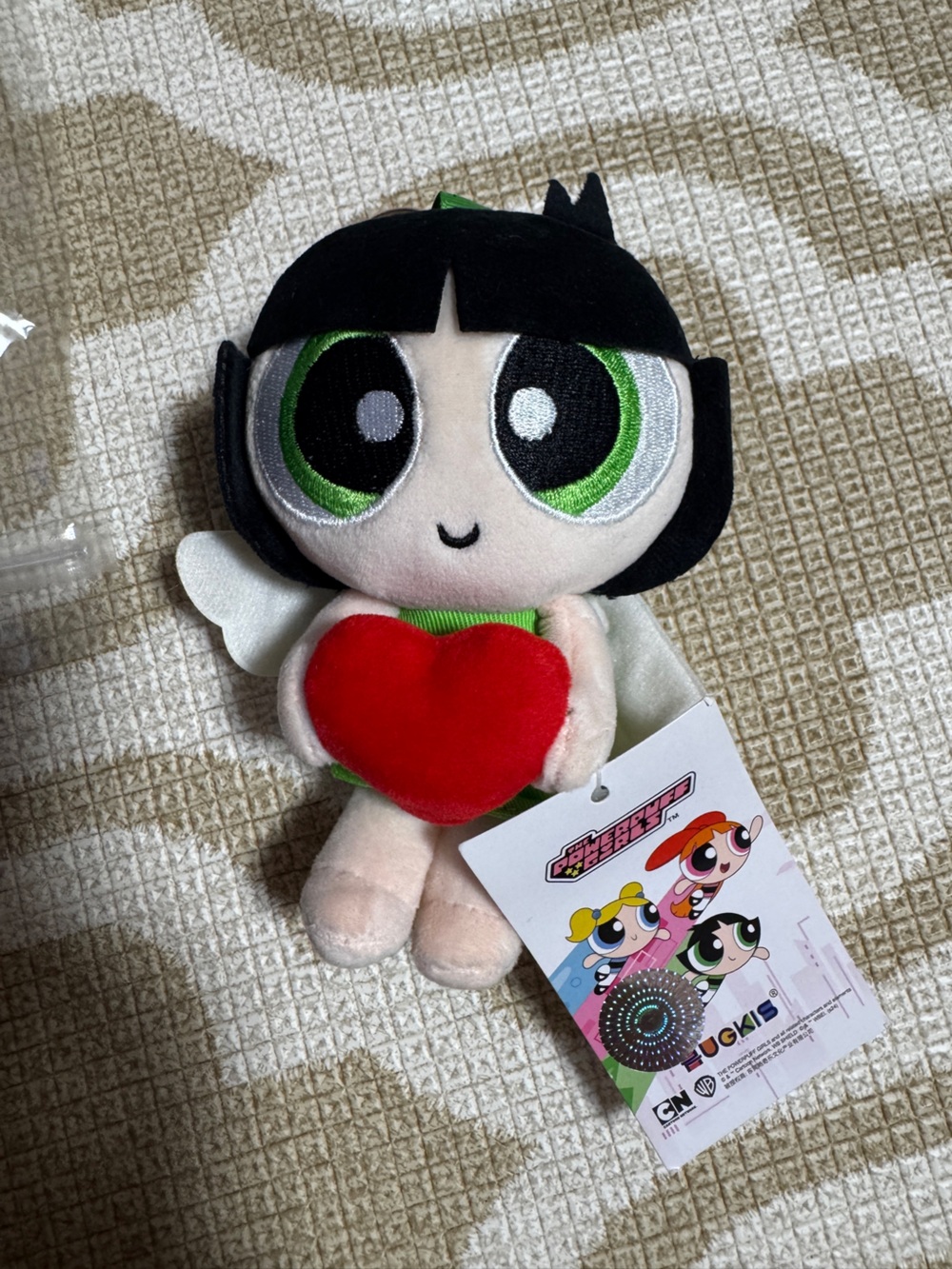 Disney Powerpuff Girls Buttercup Plush Dog Toy bag charm — Black, Green & Red